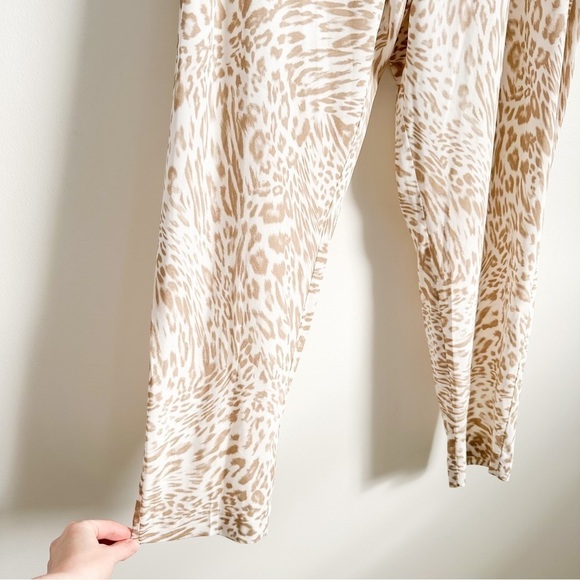 Calvin Klein White Tan leopard Animal Print Lightweight Flowy Pants sz XL - Picture 5 of 11